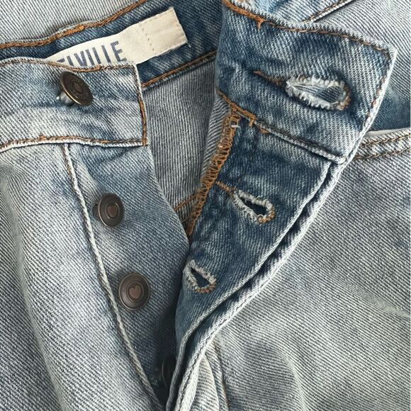 Brandy Melville Destroyed Boyfriend High Rise Jeans 100% Cotton Rigid Denim - Picture 8 of 10